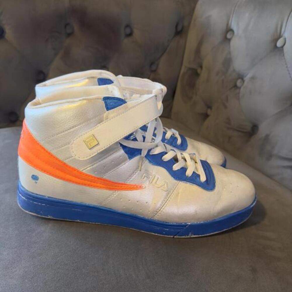 Vintage Fila High-Top Sneakers -‎ custom - White & Blue with Orange Accents